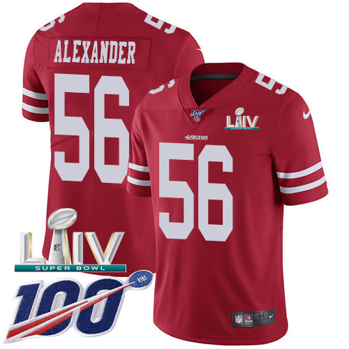 San Francisco 49ers Nike #56 Kwon Alexander Red Super Bowl LIV 2020 Team Color Youth Stitched NFL 100th Season Vapor Limited Jersey